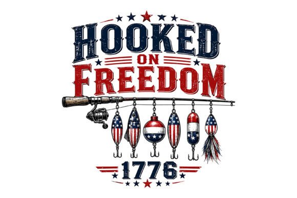 Hooked on Freedom 1776 Fishing SVG Graphics for T-Shirt Designs