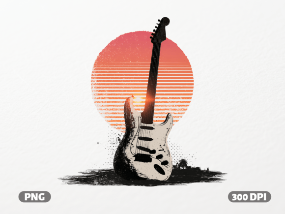 Retro Guitar Sunset Graphics for T-Shirt Designs
