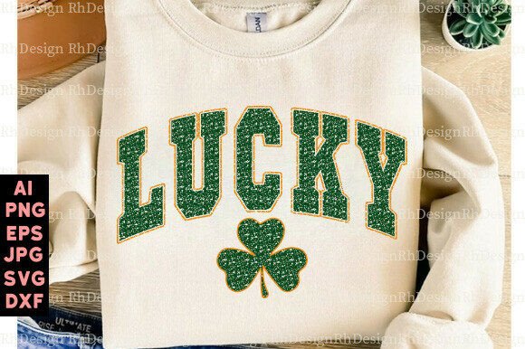 Retro Lucky Varsity Shamrock PNG Graphics for T-Shirt Designs