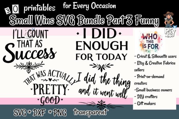 Small Wins SVG Bundle Part 3: Funny Graphics for T-Shirt Designs