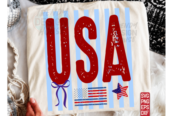 USA Preppy Stripes Stars Coquette PNG for T-Shirt Graphics